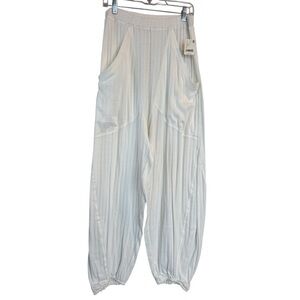 Free People Cream Ribbed Elastic-Waist Track Pants